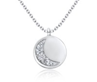 CZ Crescent Moon Silver Necklace SPE-2959